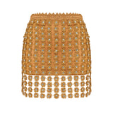 Gold Flower Embroidered Crystal Detailed Mini Skirt