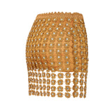 Gold Flower Embroidered Crystal Detailed Mini Skirt