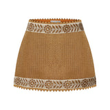 Gold Woven Mini Skirt With Embroidered Strips