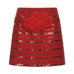 S-BR36-28149 raisa_vanessa brick-linen-mini-skirt-with-sequined-stripes-handmade-belt-detail