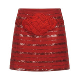 S-BR36-28149 raisa_vanessa brick-linen-mini-skirt-with-sequined-stripes-handmade-belt-detail