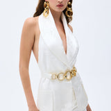 Satin Vest Jacket With Chain Belt Detail