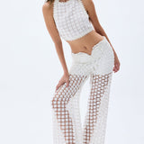 Floral Embroidered Transparent Pants With Belt Detail