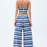 Navy Striped Wide Leg Pants