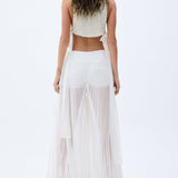 White Pleated See Through Wide Leg Pants