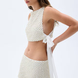 Crystal And Pearl Beaded Hand Embroidered Mini Skirt