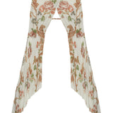 Pleated Chiffon Flower Printed Top With Flare Sleeves