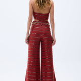 Brick Linen Corset Top With Sequined Stripes