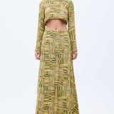 Gold Beaded Printed Chiffon Maxi Skirt