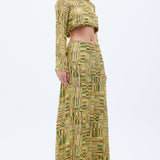 Gold Beaded Printed Chiffon Maxi Skirt