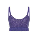 Sequined Net Crop Top With Handmade Silk Fringes