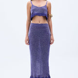 Sequined Net Maxi Skirt With Handmade Silk Fringes