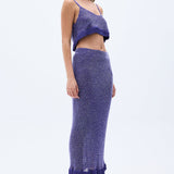 Sequined Net Maxi Skirt With Handmade Silk Fringes