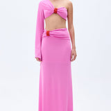 Pink Maxi Skirt With Red Rope Detail