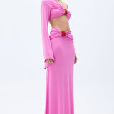 Pink Maxi Skirt With Red Rope Detail