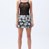 Flower Shaped Sequin Embroidered Black Net Mini Skirt