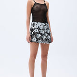 Flower Shaped Sequin Embroidered Black Net Mini Skirt