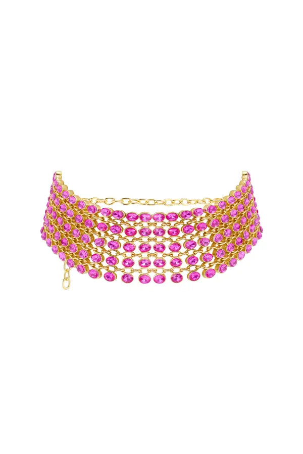 SS26-ACC-1024 raisa_vanessa gold-chain-choker-with-fuchsia-crystals