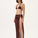 Knitted Burgundy Pareo With Side Slit And Gold Accessories