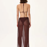 Knitted Burgundy Pareo With Side Slit And Gold Accessories