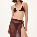 Knitted Burgundy Pareo With Side Slit And Gold Accessories