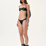 Black Flower Patterned Ruched Bikini Set