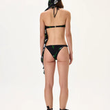 Black Flower Patterned Ruched Bikini Set