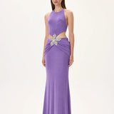 SS26-D-1007-36 raisa_vanessa violet-buzzy-maxi-gown-with-draped-waistline-and-crystal-flower