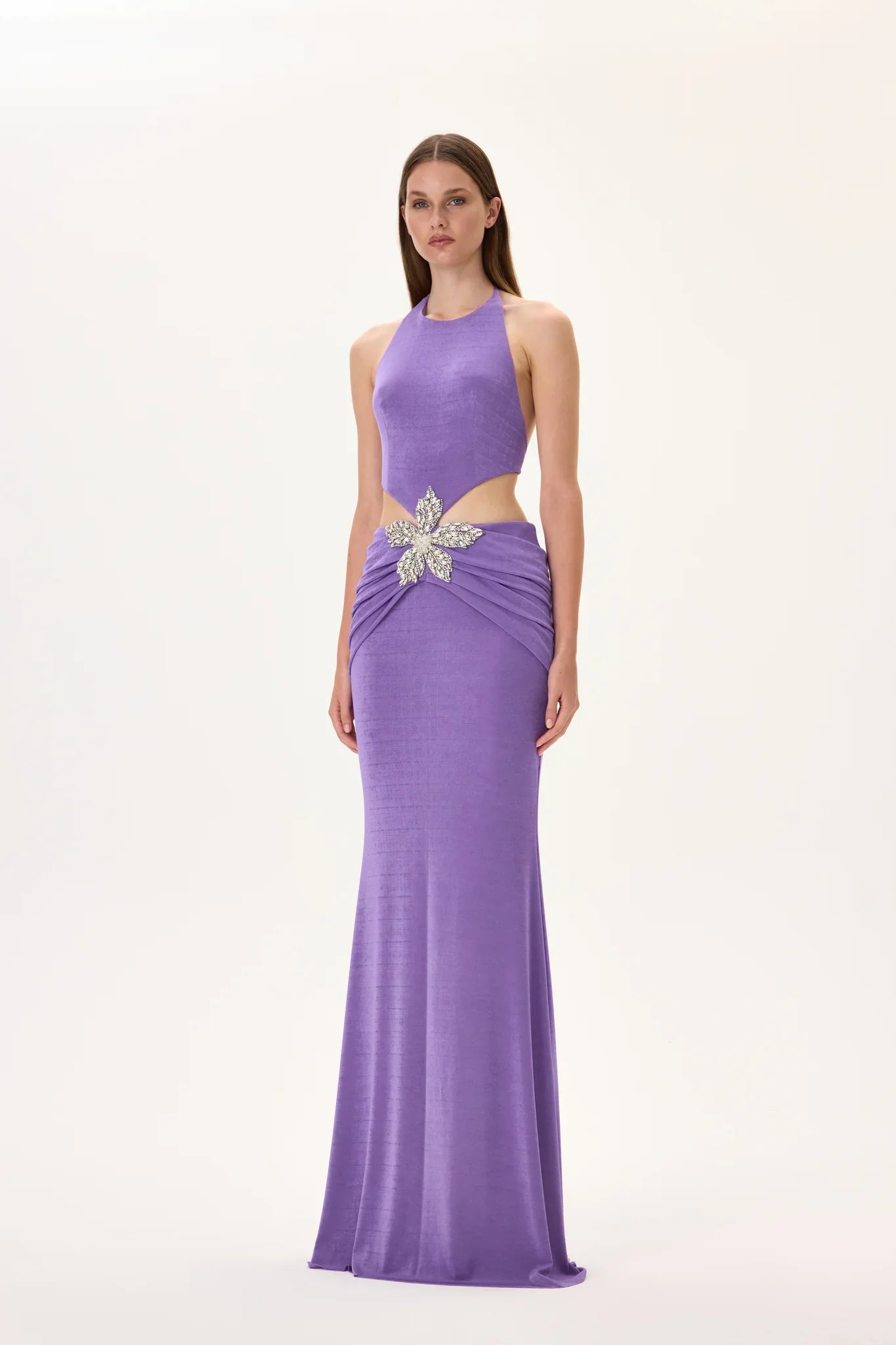 SS26-D-1007-36 raisa_vanessa violet-buzzy-maxi-gown-with-draped-waistline-and-crystal-flower