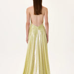 SS26-D-1008-38 raisa_vanessa yellow-metallic-jersey-ruched-maxi-dress-with-crystal-flower-on-the-waist