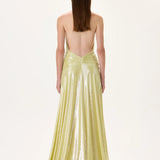 SS26-D-1008-38 raisa_vanessa yellow-metallic-jersey-ruched-maxi-dress-with-crystal-flower-on-the-waist