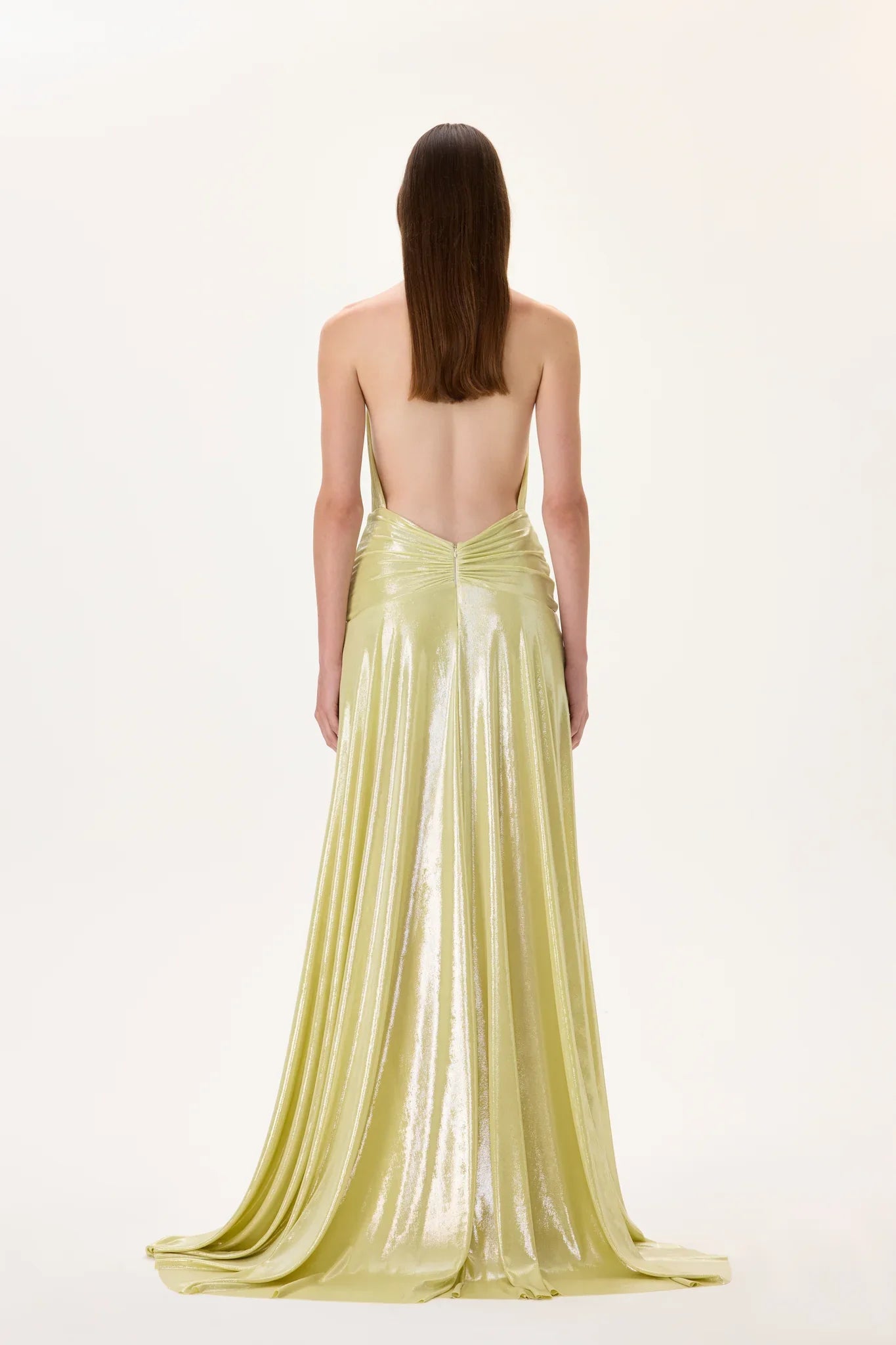 SS26-D-1008-38 raisa_vanessa yellow-metallic-jersey-ruched-maxi-dress-with-crystal-flower-on-the-waist