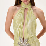 SS26-D-1008-40 raisa_vanessa yellow-metallic-jersey-ruched-maxi-dress-with-crystal-flower-on-the-waist