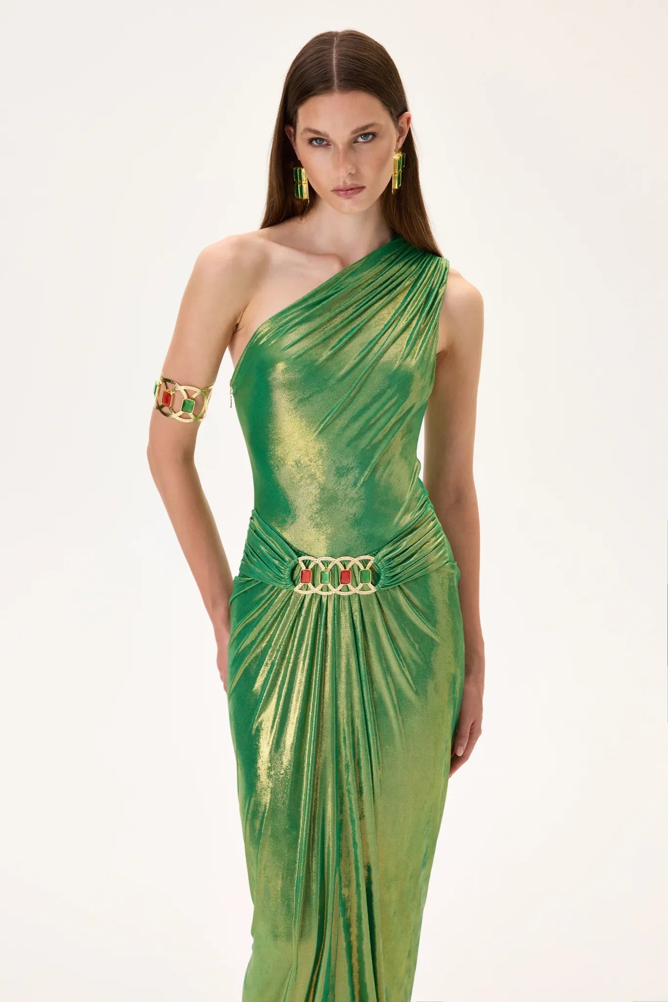 SS26-D-1010-40 raisa_vanessa one-shouldered-midi-dress-with-balloon-skirt-and-gold-belt-detail