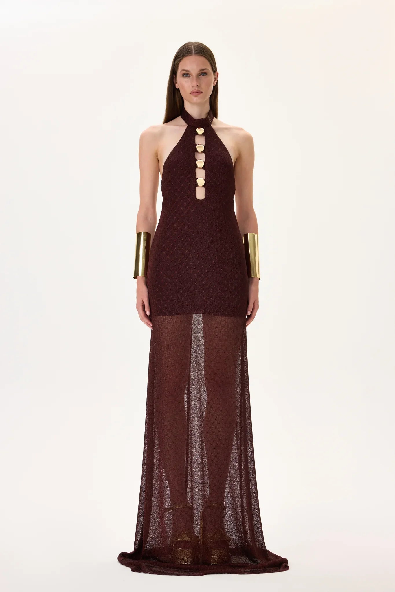 SS26-D-1019-34 raisa_vanessa knitted-burgundy-halter-neck-maxi-dress-with-gold-metal-accessories