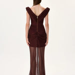 SS26-D-1022-38 raisa_vanessa knitted-burgundy-cowl-neckline-corseted-gown-with-train-and-front-slit