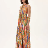 SS26-D-1024-36 raisa_vanessa orange-pleated-viscose-multi-color-flower-printed-midi-dress-with-gold-foil-accents