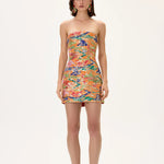 SS26-D-1025-34 raisa_vanessa orange-pleated-viscose-multi-color-flower-printed-mini-dress-with-gold-foil-accents