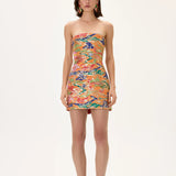 SS26-D-1025-34 raisa_vanessa orange-pleated-viscose-multi-color-flower-printed-mini-dress-with-gold-foil-accents