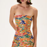 SS26-D-1025-40 raisa_vanessa orange-pleated-viscose-multi-color-flower-printed-mini-dress-with-gold-foil-accents