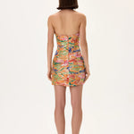 SS26-D-1025-38 raisa_vanessa orange-pleated-viscose-multi-color-flower-printed-mini-dress-with-gold-foil-accents