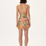 SS26-D-1025-38 raisa_vanessa orange-pleated-viscose-multi-color-flower-printed-mini-dress-with-gold-foil-accents