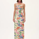SS26-D-1026-34 raisa_vanessa ecru-pleated-viscose-multi-color-flower-printed-dress-with-gold-foil-accents