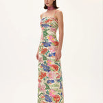 SS26-D-1026-36 raisa_vanessa ecru-pleated-viscose-multi-color-flower-printed-dress-with-gold-foil-accents