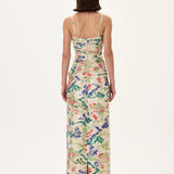 SS26-D-1026-38 raisa_vanessa ecru-pleated-viscose-multi-color-flower-printed-dress-with-gold-foil-accents