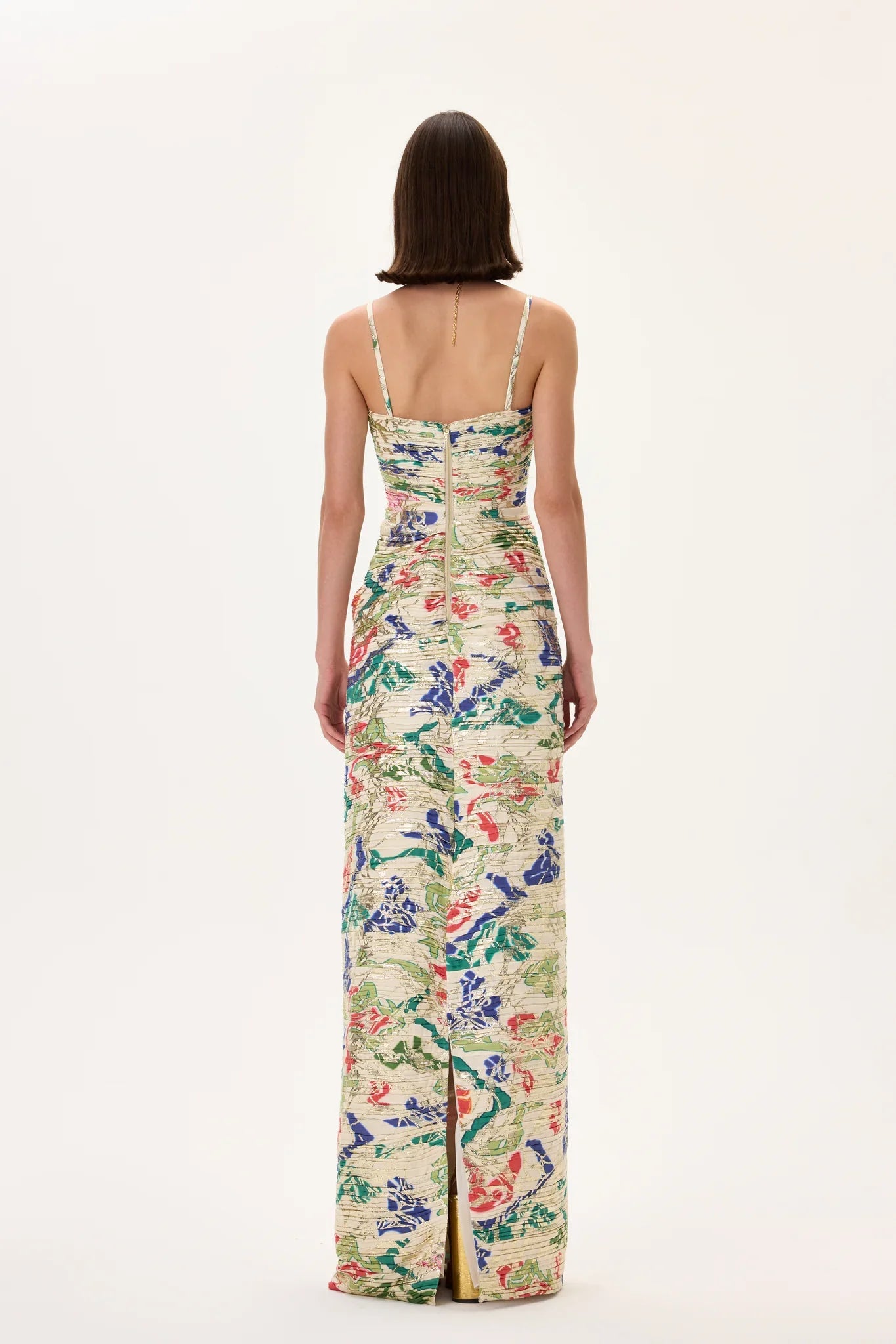 SS26-D-1026-38 raisa_vanessa ecru-pleated-viscose-multi-color-flower-printed-dress-with-gold-foil-accents