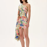SS26-D-1027-36 raisa_vanessa ecru-pleated-viscose-multi-color-flower-printed-one-shouldered-mini-dress-with-gold-foil-accents