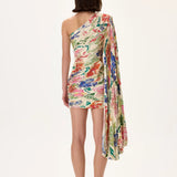 SS26-D-1027-40 raisa_vanessa ecru-pleated-viscose-multi-color-flower-printed-one-shouldered-mini-dress-with-gold-foil-accents