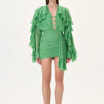 SS26-D-1030-34 raisa_vanessa green-chiffon-mini-dress-with-ruffled-sleeves-and-stoned-neckline