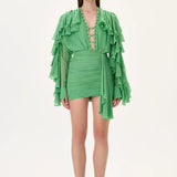 SS26-D-1030-34 raisa_vanessa green-chiffon-mini-dress-with-ruffled-sleeves-and-stoned-neckline